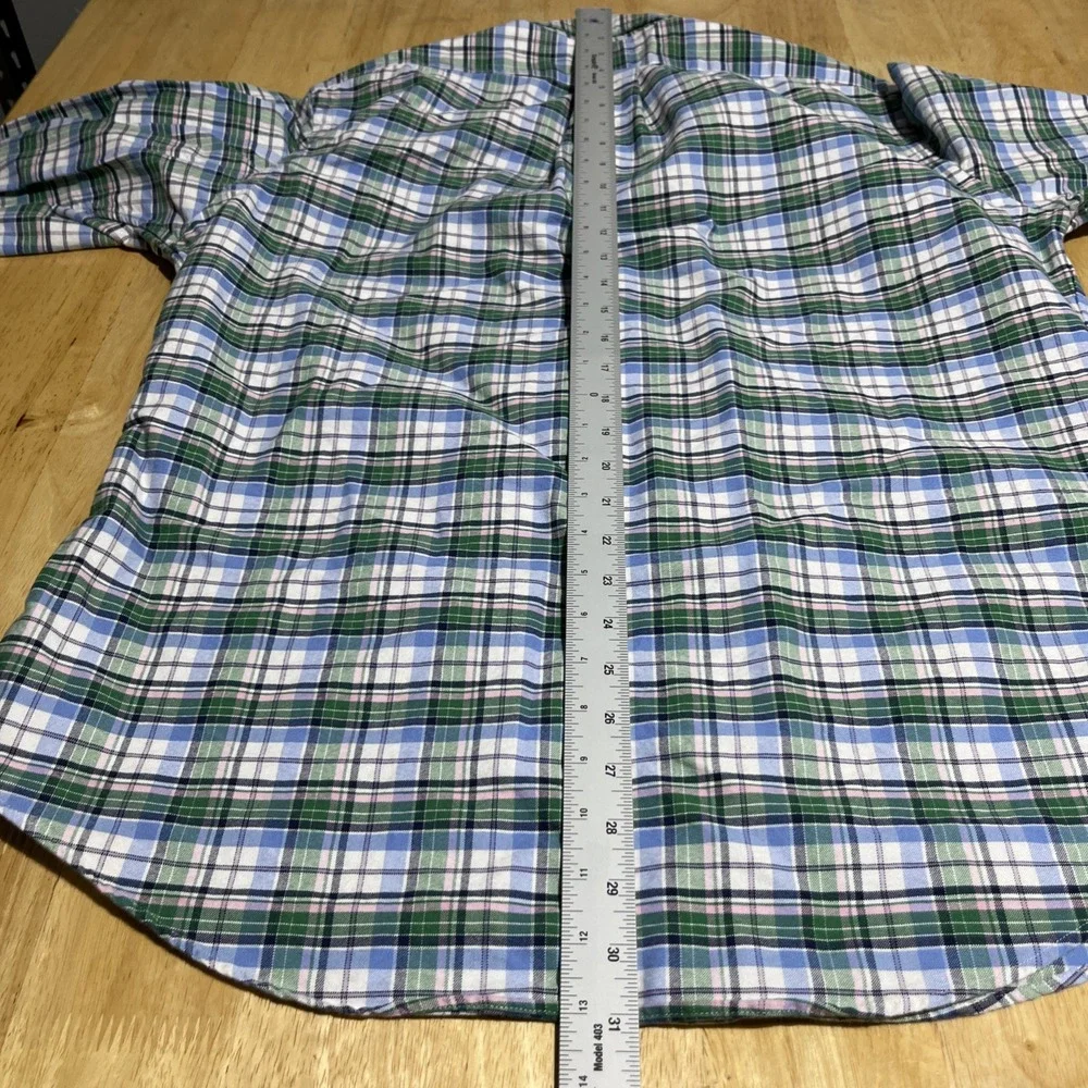 Ralph Lauren Shirt Men's‎ Custom Fit Size L Green Blue  Plaid Cotton Casual
